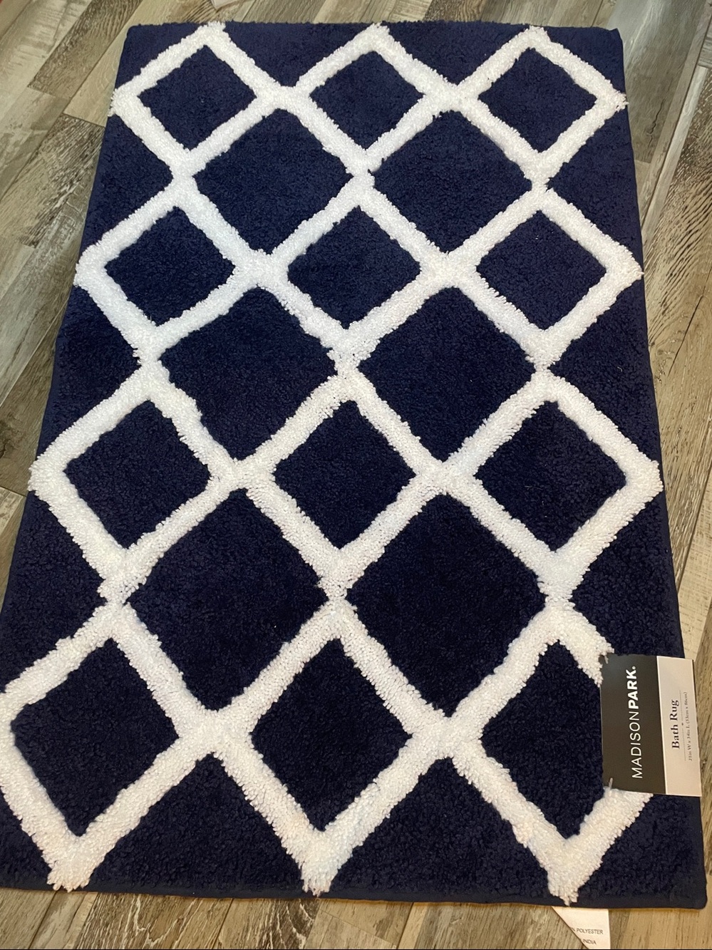 Madison Park Navy and White Striped Bath Rug
